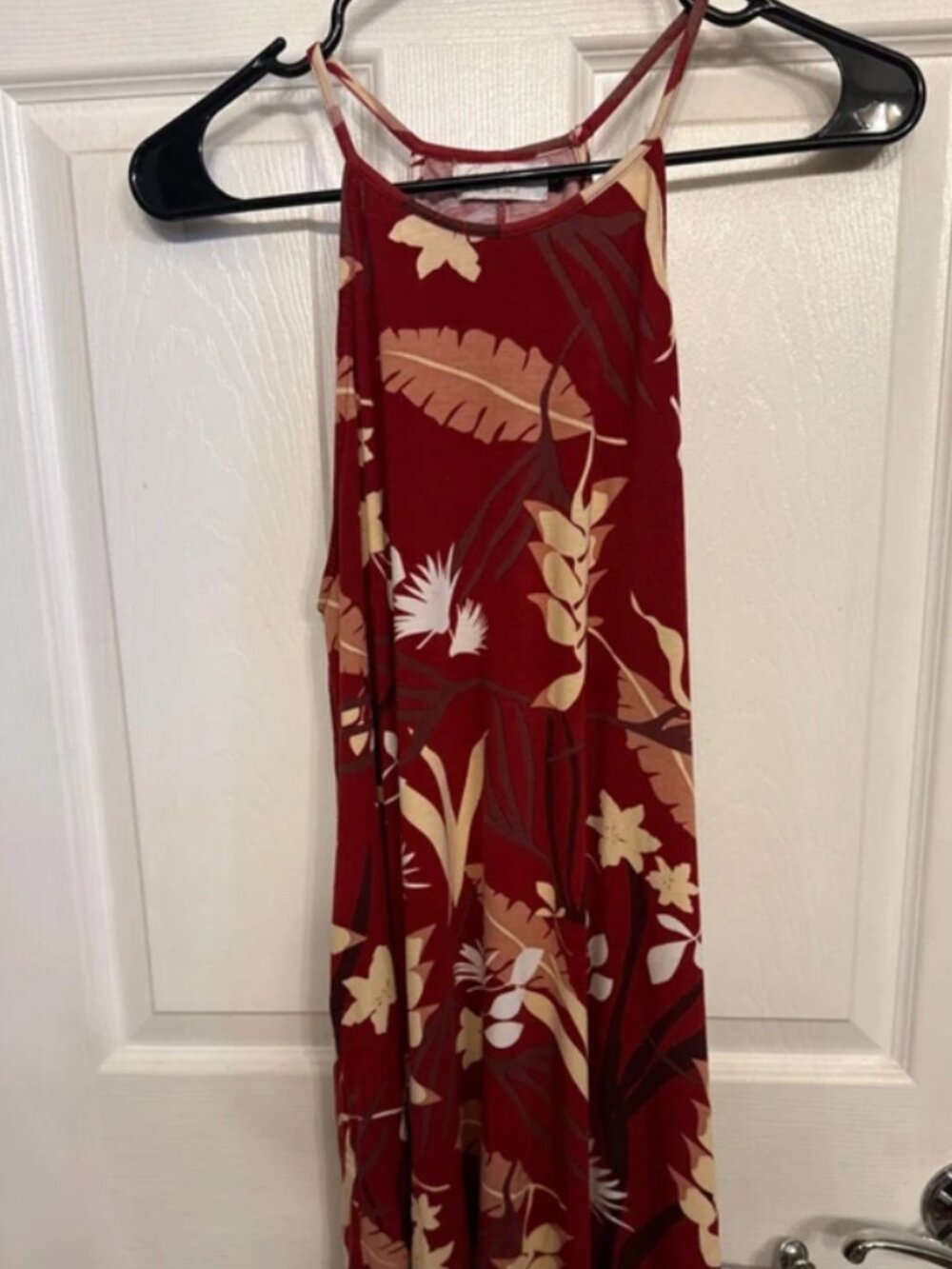Ava Sky Hawaiian Print high neck Dress with side pockets.